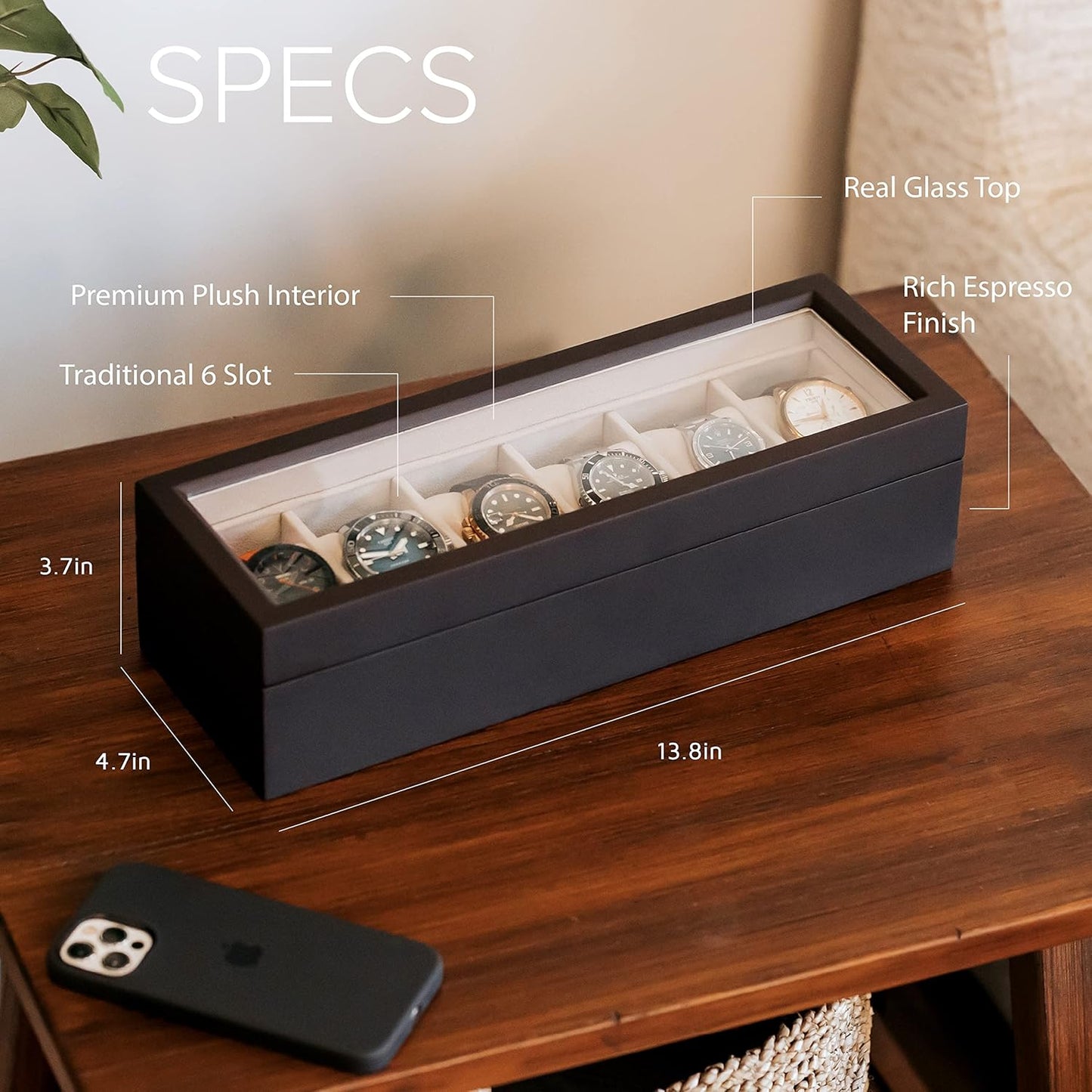 Wood Watch Box Organizer with Glass Display